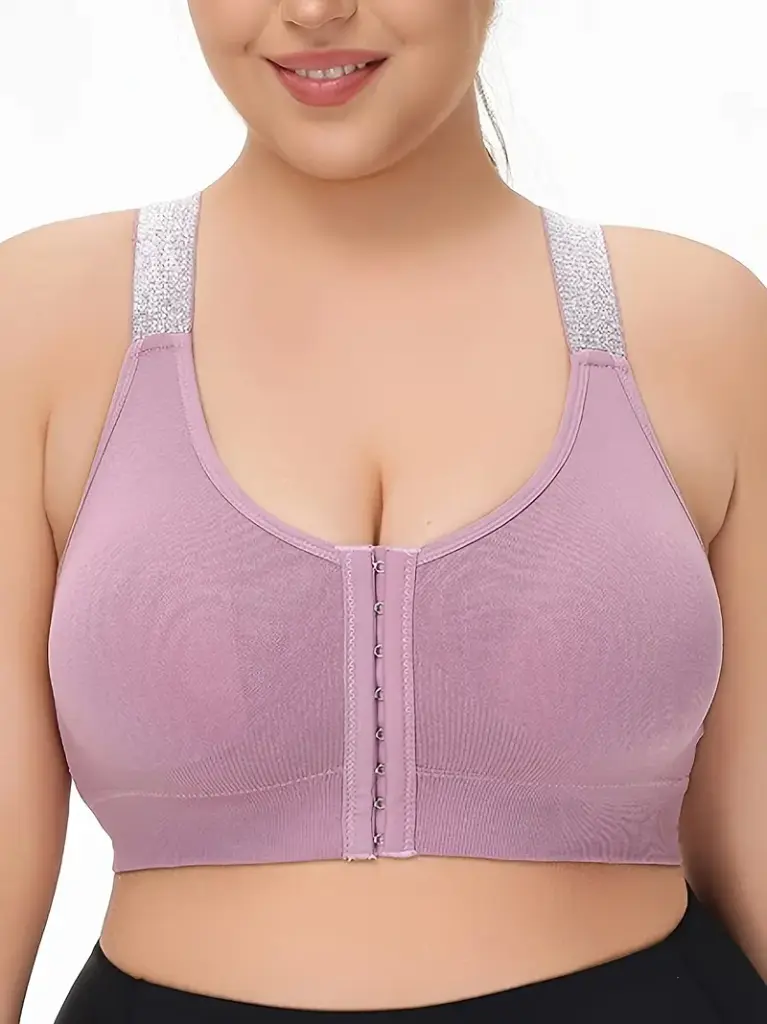Plus Size Seamless s Bra - Purple, Breathable Mesh with Removable Pads, Comfort Fit Tank Style, High Elasticity Hollow Out Top for, Workouts,, Sleep, and Casual Attire
