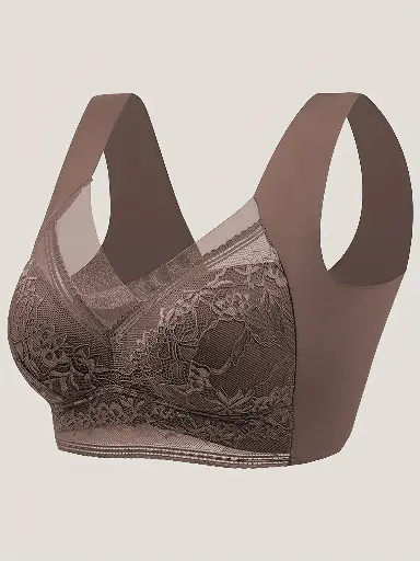 1pc Women's Seamless Mesh Lace Bra - Elegant Contrast Lace Design.